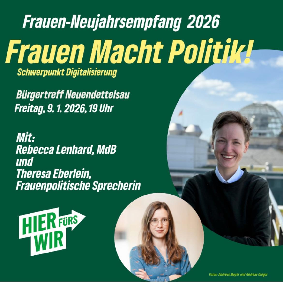 Frauen-Neujahrsempfang 2026 im Bürgertreff Neuendettelsau: „Frauen Macht Politik!“ mit Rebecca Lenhard, MdB, und Theresa Eberlein. Veranstaltung am 9. Januar 2026 mit Schwerpunkt Digitalisierung.
